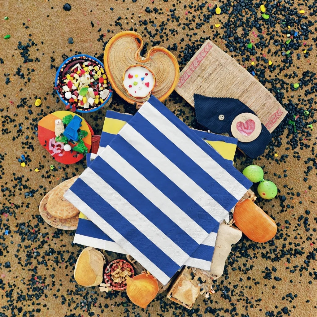 Customizable Disposable 3-Ply Blue and White Stripe Paper Napkins Beverage Cocktail Wedding 2-Ply Colored Logo Printed Bag