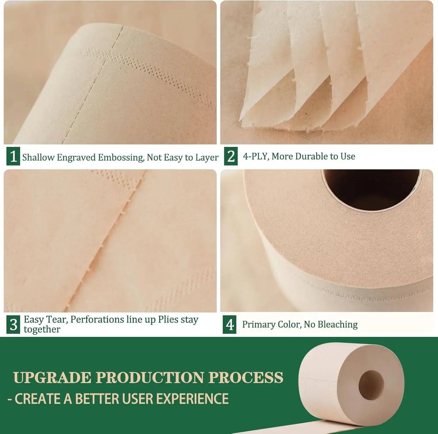 4-Ply Bamboo Toilet Paper Total Unbleached Tree-Free Earth-Friendly Soft Strong Flushable Bamboo for Restaurant Use