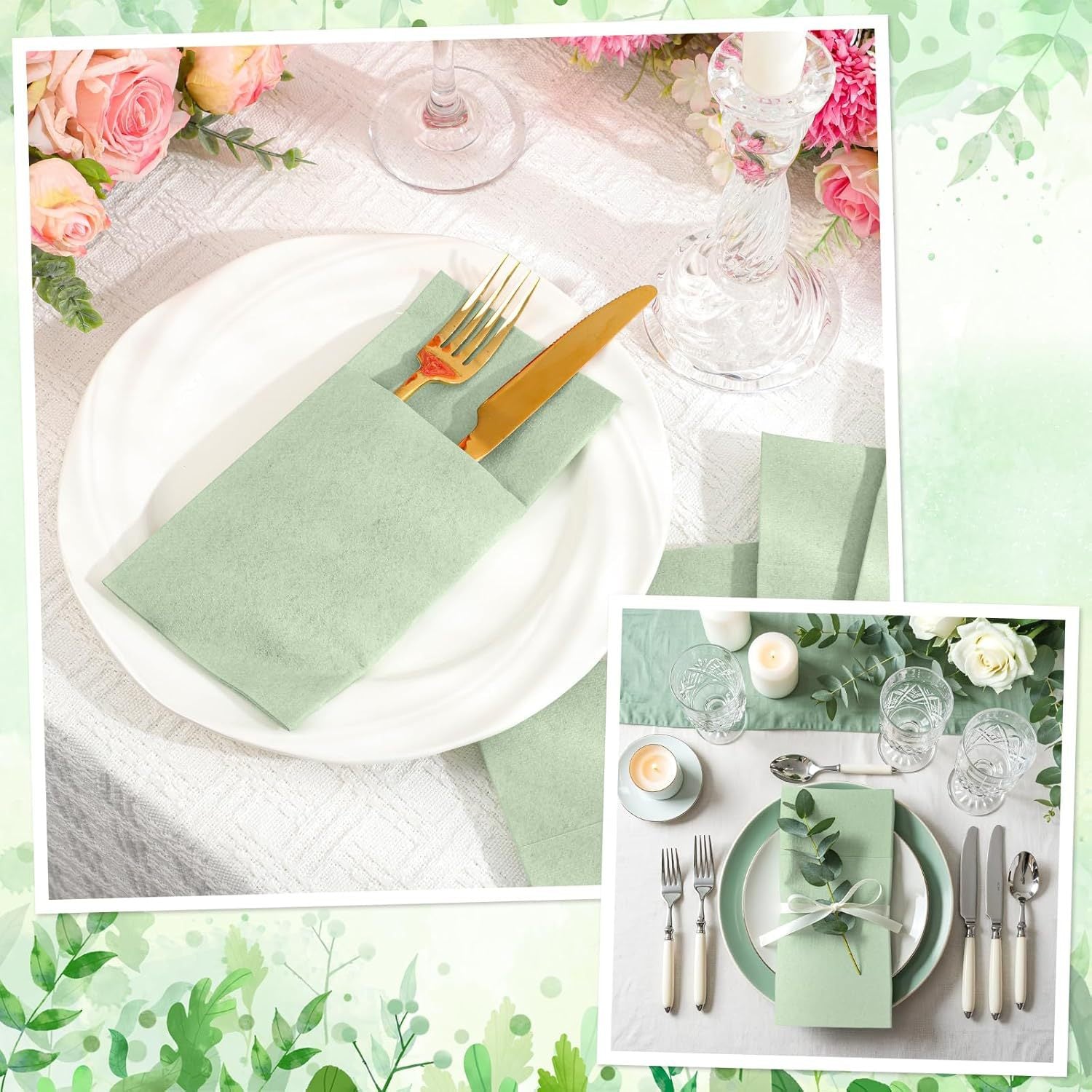 Navy Blue Pre-Folded Disposable Cloth-Like Napkins (Single-Ply) — Featuring a Built-in Cutlery Pocket; Stylish Pouch Design — Ideal for Weddings, Dinner Parties, and Various Special Events.