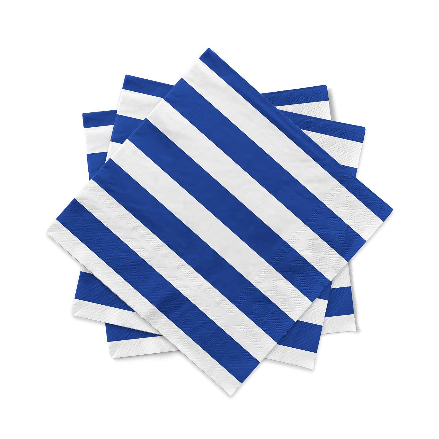 Disposable 3-Ply Blue and White Striped Paper Napkins — Ideal for Drinks, Cocktails, and Weddings