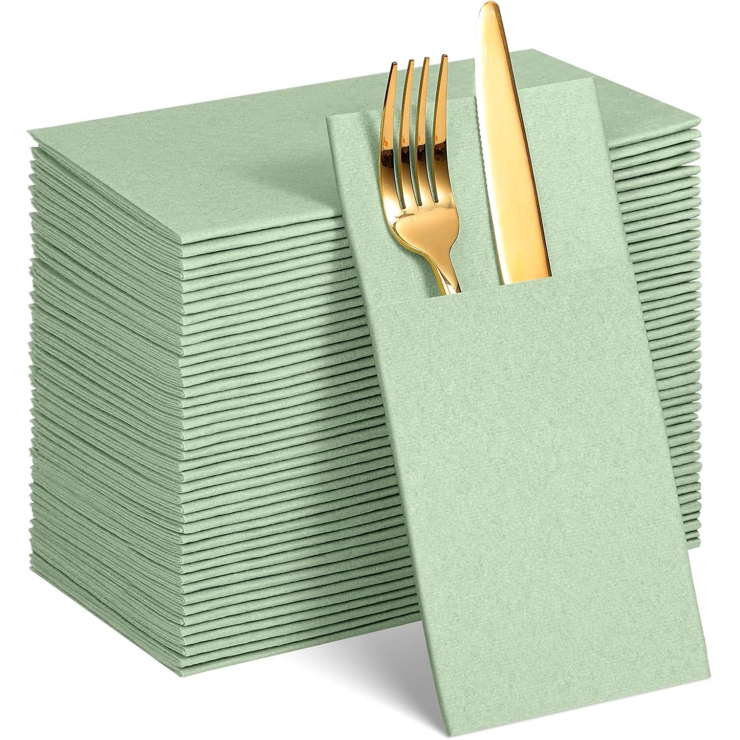 Navy Blue Pre-Folded Disposable Cloth-Like Napkins (Single-Ply) — Featuring a Built-in Cutlery Pocket; Stylish Pouch Design — Ideal for Weddings, Dinner Parties, and Various Special Events.