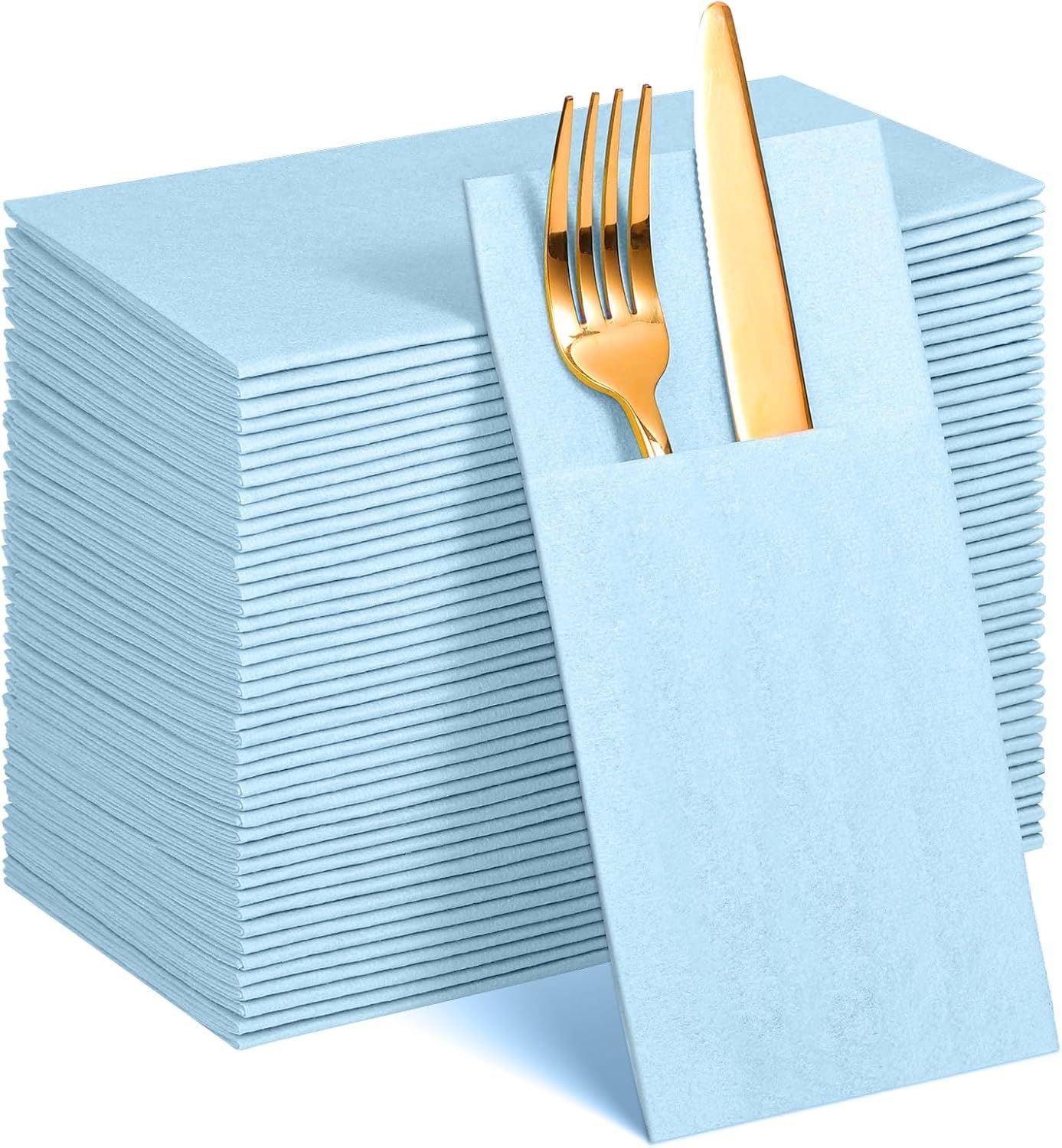 Navy Blue Pre-Folded Disposable Cloth-Like Napkins (Single-Ply) — Featuring a Built-in Cutlery Pocket; Stylish Pouch Design — Ideal for Weddings, Dinner Parties, and Various Special Events.