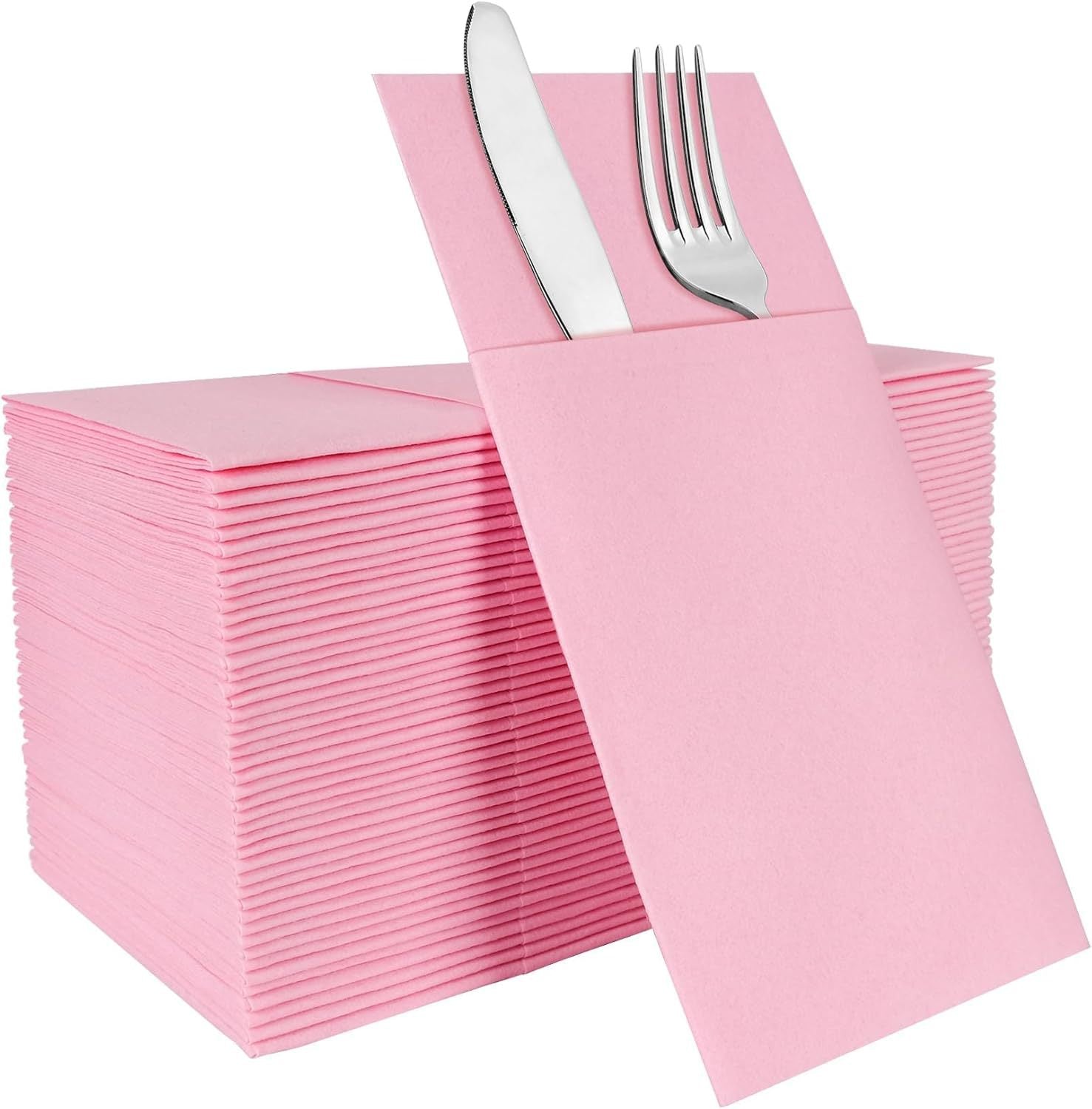 Navy Blue Pre-Folded Disposable Cloth-Like Napkins (Single-Ply) — Featuring a Built-in Cutlery Pocket; Stylish Pouch Design — Ideal for Weddings, Dinner Parties, and Various Special Events.